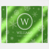Festive Green Folie Snowflakes Monogram Naam Fleece Deken (Voorkant (Horizontaal))