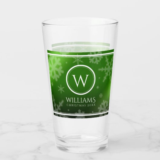 Festive Green Folie Snowflakes Monogram Naam Glas (Achterkant)