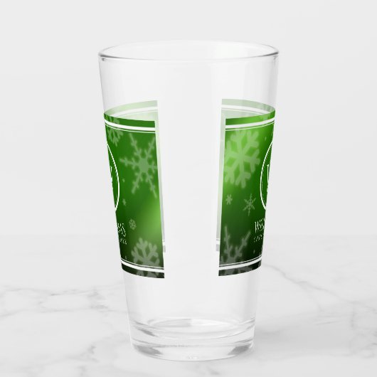 Festive Green Folie Snowflakes Monogram Naam Glas (Links)