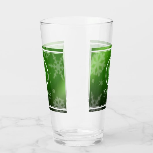 Festive Green Folie Snowflakes Monogram Naam Glas (Rechts)