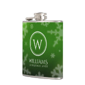 Festive Green Folie Snowflakes Monogram Naam Heupfles (Links)