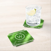 Festive Green Folie Snowflakes Monogram Naam Kartonnen Onderzetters (Insitu)