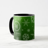 Festive Green Folie Snowflakes Monogram Naam Mok (Voorkant links)