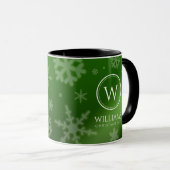 Festive Green Folie Snowflakes Monogram Naam Mok (Voorkant rechts)