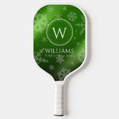 Festive Green Folie Snowflakes Monogram Naam Pickleball Paddle (Achterkant)