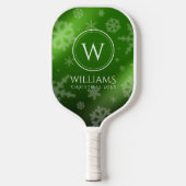 Festive Green Folie Snowflakes Monogram Naam Pickleball Paddle (Voorkant)