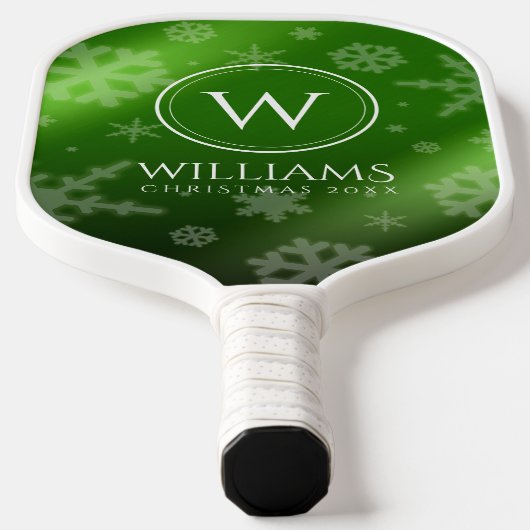 Festive Green Folie Snowflakes Monogram Naam Pickleball Paddle (Laagn)
