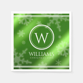 Festive Green Folie Snowflakes Monogram Naam Servet