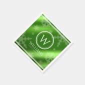 Festive Green Folie Snowflakes Monogram Naam Servet (Hoek)