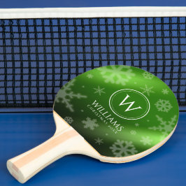 Festive Green Folie Snowflakes Monogram Naam Tafeltennisbatje