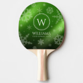 Festive Green Folie Snowflakes Monogram Naam Tafeltennisbatje (Voorkant)