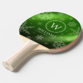 Festive Green Folie Snowflakes Monogram Naam Tafeltennisbatje (Voorkant Gekanteld)