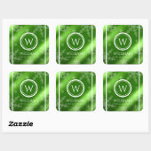Festive Green Folie Snowflakes Monogram Naam Vierkante Sticker (Vel)
