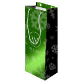 Festive Green Folie Snowflakes Monogram Naam Wijn Cadeautas (Achterkant Gekanteld)