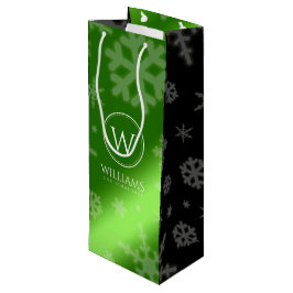 Festive Green Folie Snowflakes Monogram Naam Wijn Cadeautas