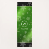 Festive Green Folie Snowflakes Monogram Naam Yogamat (Voorkant)