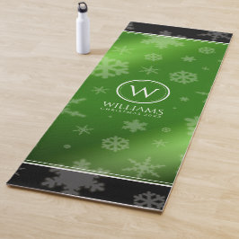Festive Green Folie Snowflakes Monogram Naam Yogamat
