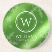 Festive Green Folie Snowflakes Monogram Naam Zandsteen Onderzetter (Voorkant)