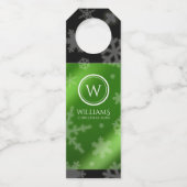 Festive Green Folie Snowflakes Monogram Name Bottl Flessenhanger (Achterkant)