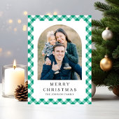 Festive Green Gingham Photo Christmas Feestdagenkaart