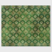 Festive Green & Gold Foil Winter KerstDamask Cadeaupapier (Vlak)