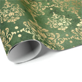Festive Green & Gold Foil Winter KerstDamask Cadeaupapier (Rol Hoek)