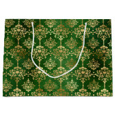 Festive Green & Gold Foil Winter KerstDamask Groot Cadeauzakje (Voorkant)