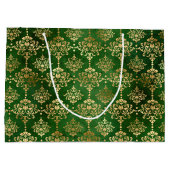 Festive Green & Gold Foil Winter KerstDamask Groot Cadeauzakje (Achterkant)