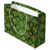 Festive Green & Gold Foil Winter KerstDamask Groot Cadeauzakje (Achterkant Gekanteld)