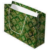 Festive Green & Gold Foil Winter KerstDamask Groot Cadeauzakje (Voorkant Gekanteld)