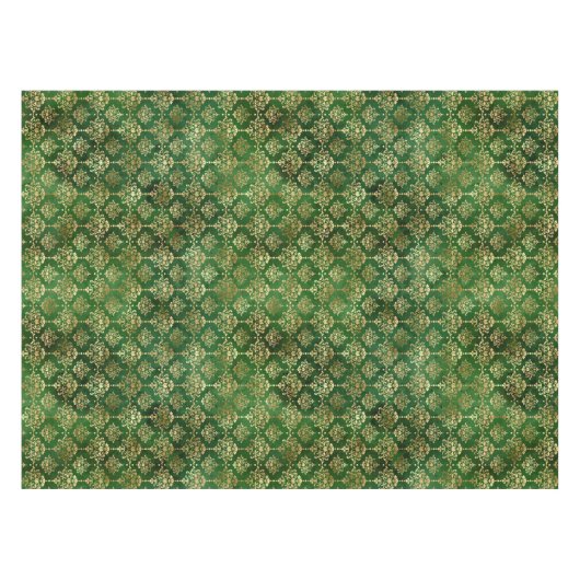 Festive Green & Gold Foil Winter KerstDamask Tafelkleed (Voorkant (Horizontaal))