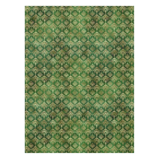 Festive Green & Gold Foil Winter KerstDamask Tafelkleed (Voorkant)