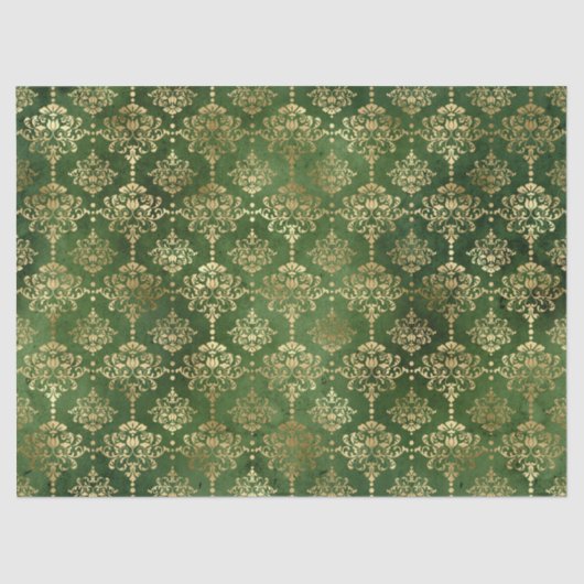 Festive Green & Gold Foil Winter KerstDamask Tissuepapier (Voorkant)