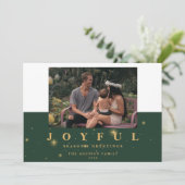Festive Green Gold Joyful Two Afbeelding Kerstmis Feestdagenkaart (Staand voorkant)