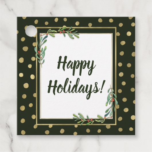 Festive Green & Gold Snow Holiday Party Bedankjes Labels (Voorkant)