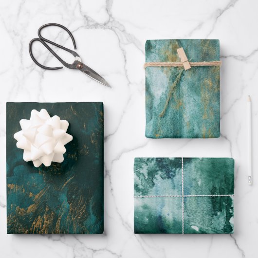 Festive Green Gold-Waterverf set van 3 Inpakpapier Vel (Voorkant)