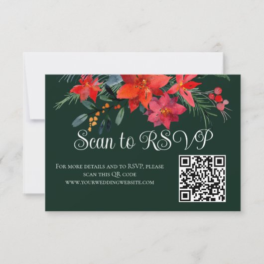 Festive Green Holiday Floral Wedding QR Code RSVP Kaartje (Voorkant)