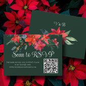 Festive Green Holiday Floral Wedding QR Code RSVP Kaartje