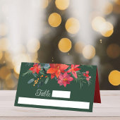 Festive Green Holiday Poinsettia kerstbruiloft Plaatskaartje