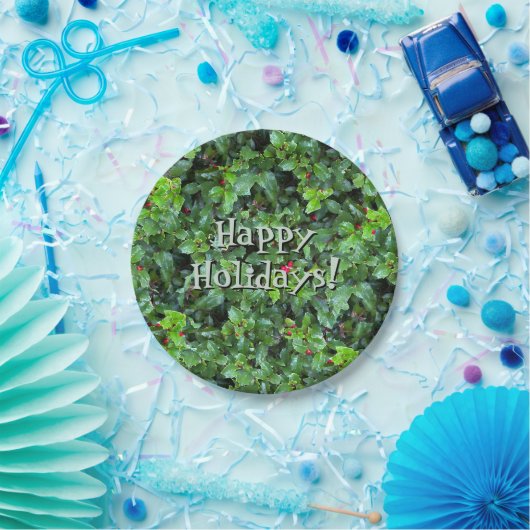 Festive Green Holly Berry Christmas Paper Plates Papieren Bordje (Feest)
