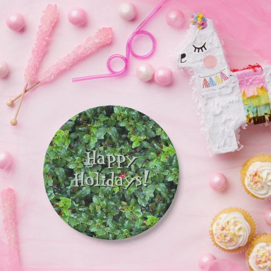 Festive Green Holly Berry Christmas Paper Plates Papieren Bordje (Feest)