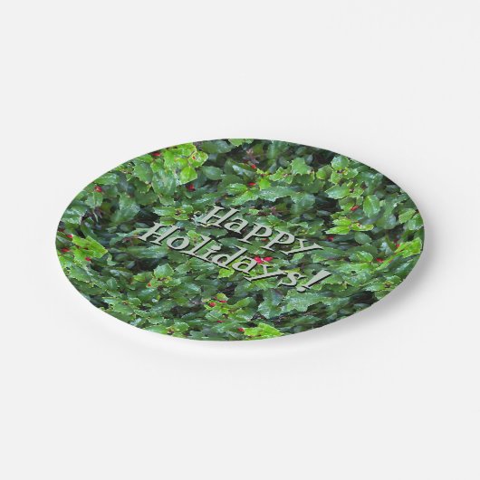 Festive Green Holly Berry Christmas Paper Plates Papieren Bordje (Gekanteld)