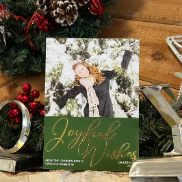 Festive Green Joyful wil kerstfoto Gold Folie Feestdagenkaart