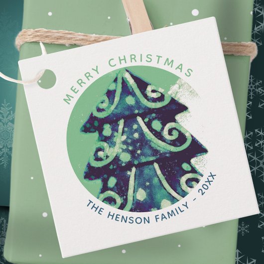 Festive Green kerstboomfamilie Feestdagen Bedankjes Labels