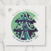 Festive Green kerstboomfamilie Feestdagen Bedankjes Labels (Voorkant)