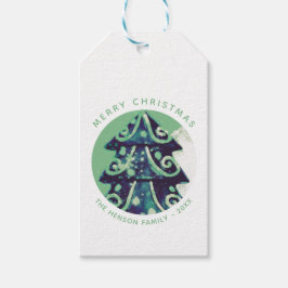 Festive Green kerstboomfamilie Feestdagen Cadeaulabel