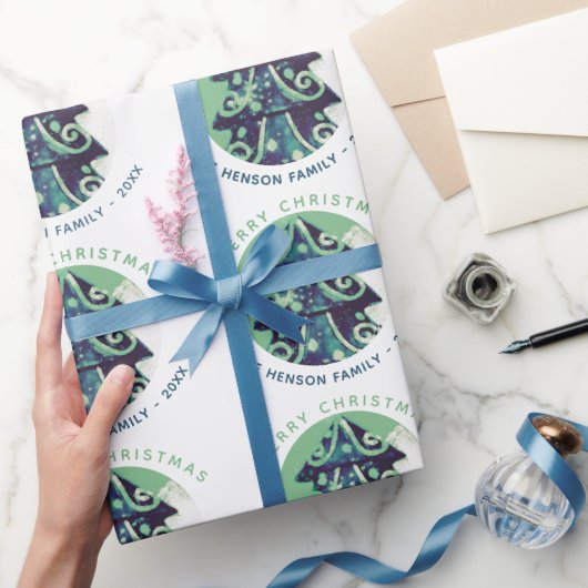 Festive Green kerstboomfamilie Feestdagen Cadeaupapier (Geschenken)