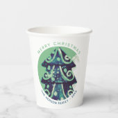 Festive Green kerstboomfamilie Feestdagen Papieren Bekers (Achterkant)