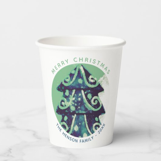 Festive Green kerstboomfamilie Feestdagen Papieren Bekers (Achterkant)