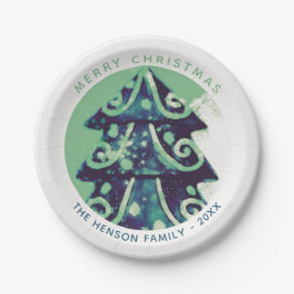 Festive Green kerstboomfamilie Feestdagen Papieren Bordje